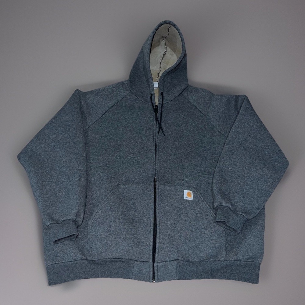 VTG Carhartt Men Dark Gray Heavyweight Fleece Lined Full Zip Work Gym Hoodie 3XL